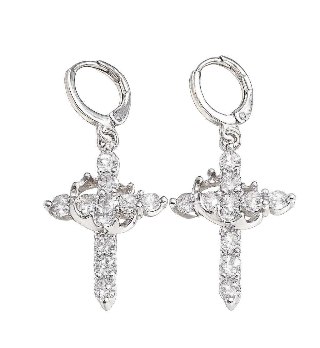 Crowned in Grace™ Crystal Crown Cross Earrings