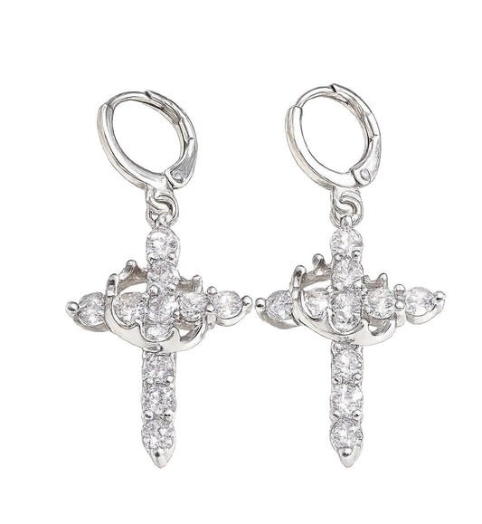 Crowned in Grace™ Crystal Crown Cross Earrings